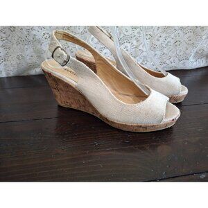 City Classified Alina Beige Slingback Cork Wedge Sandal/Pre-owned, Sz. 7